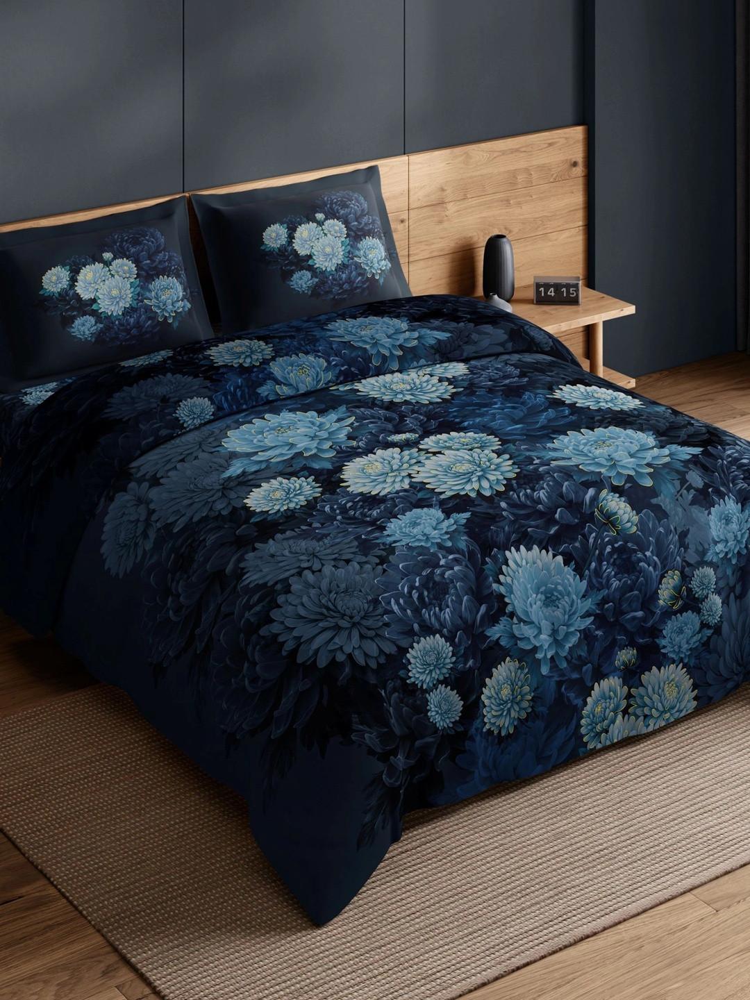 SPACES Green Floral 210 TC Bedsheet with 2 Pillow Covers