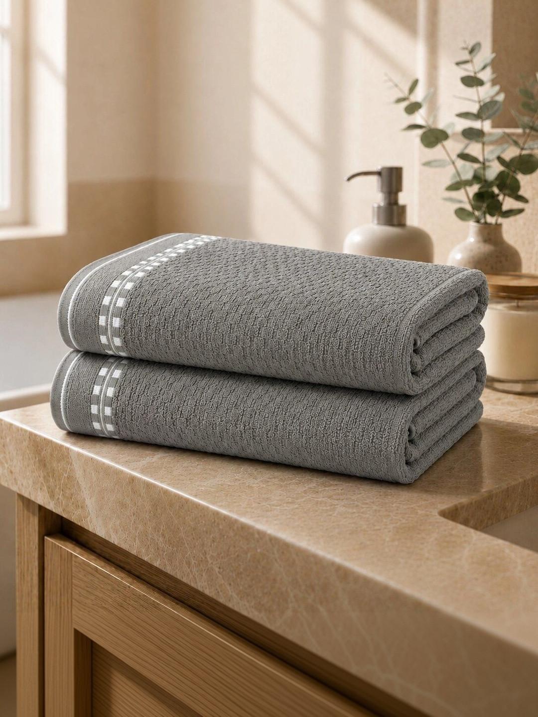 DEMARK Grey 2 Striped Cotton 480 GSM Bath Towel