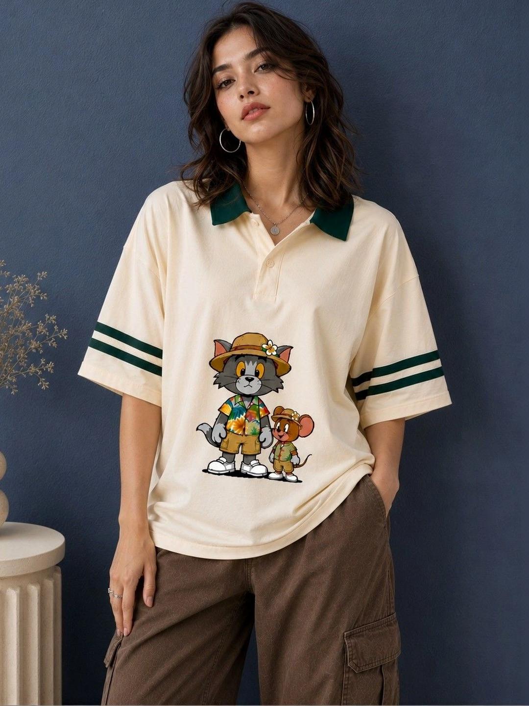 SUNWANI GALLERIES Women Printed Polo Collar T-shirt