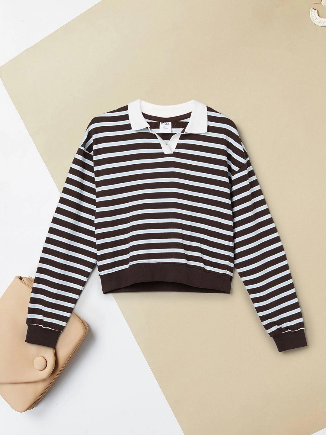 max Girls Striped Polo Collar T-shirt