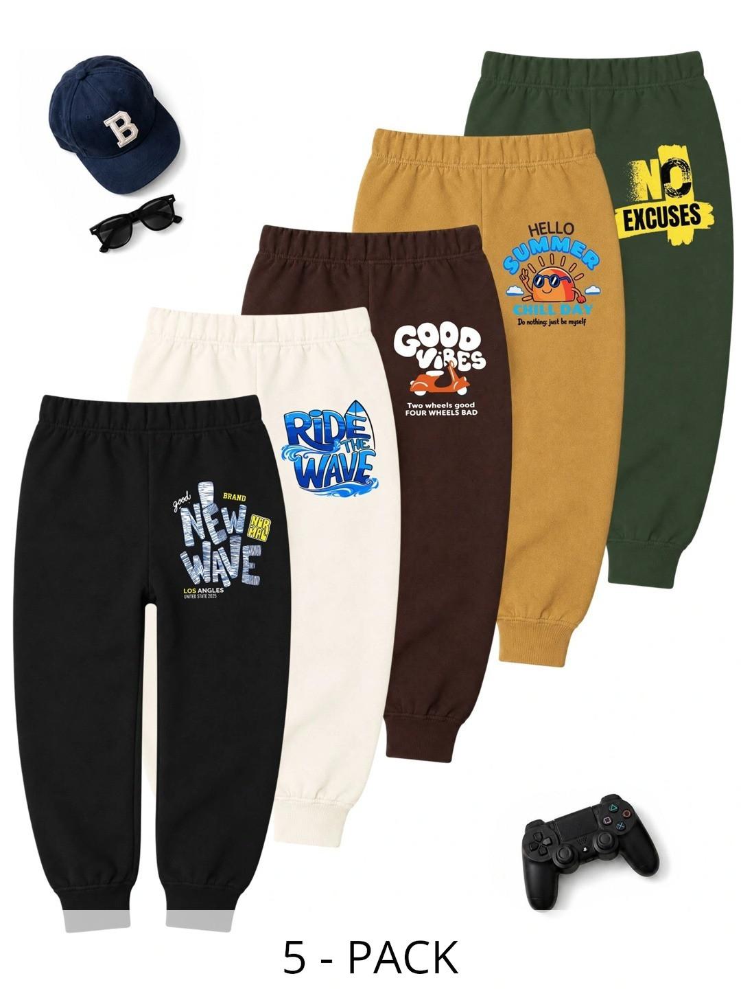 YK Boys Pack of 5 Regular Fit Graphic Print Training Joggers