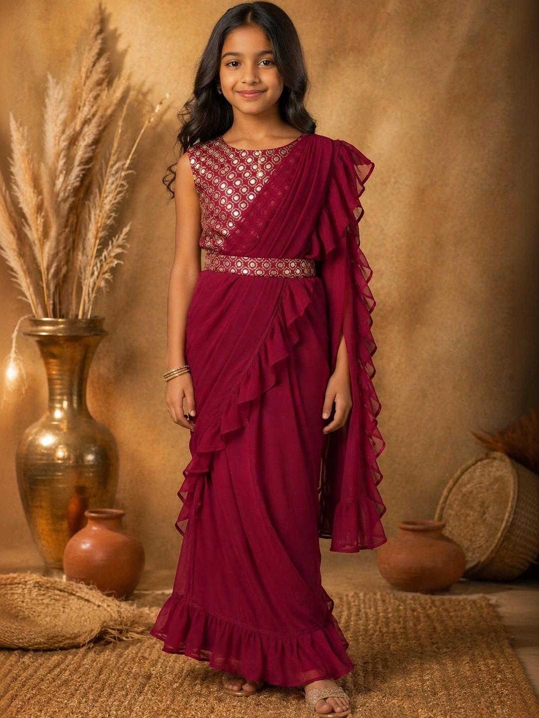 BAESD Mirror Work Pure Georgette Dhoti Kanjeevaram Saree