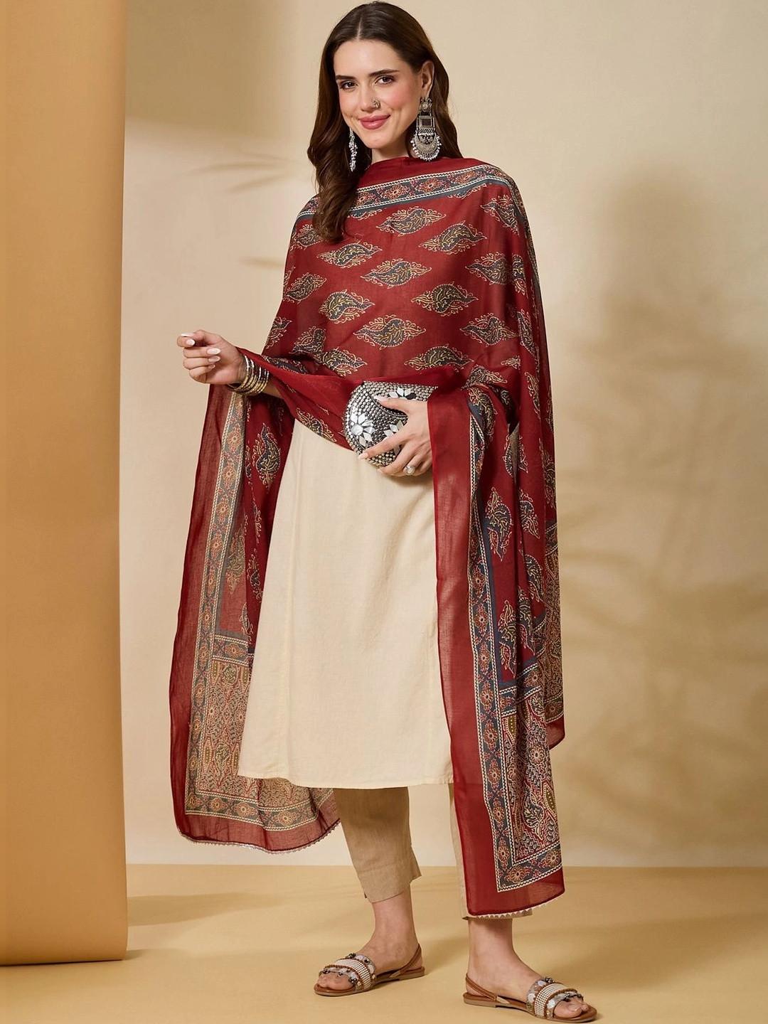 AKSHADEEP Ethnic Motifs Printed Kalamkari Dupatta