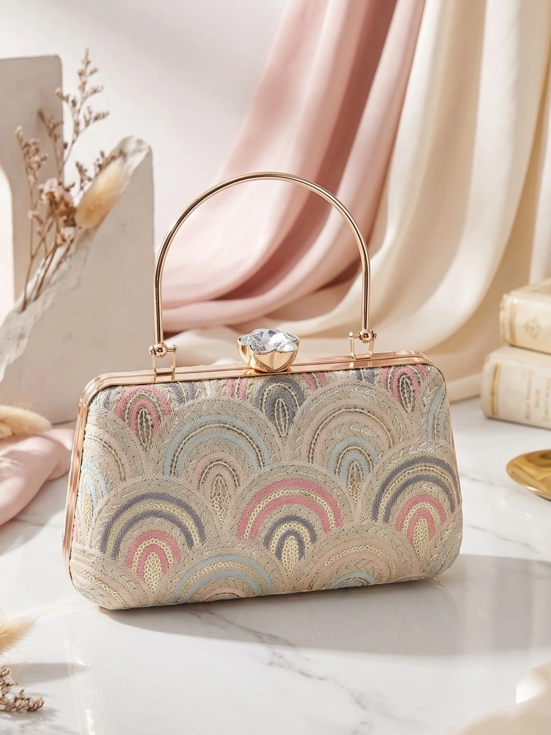 MISHA Embroidered Embellished Box Clutch