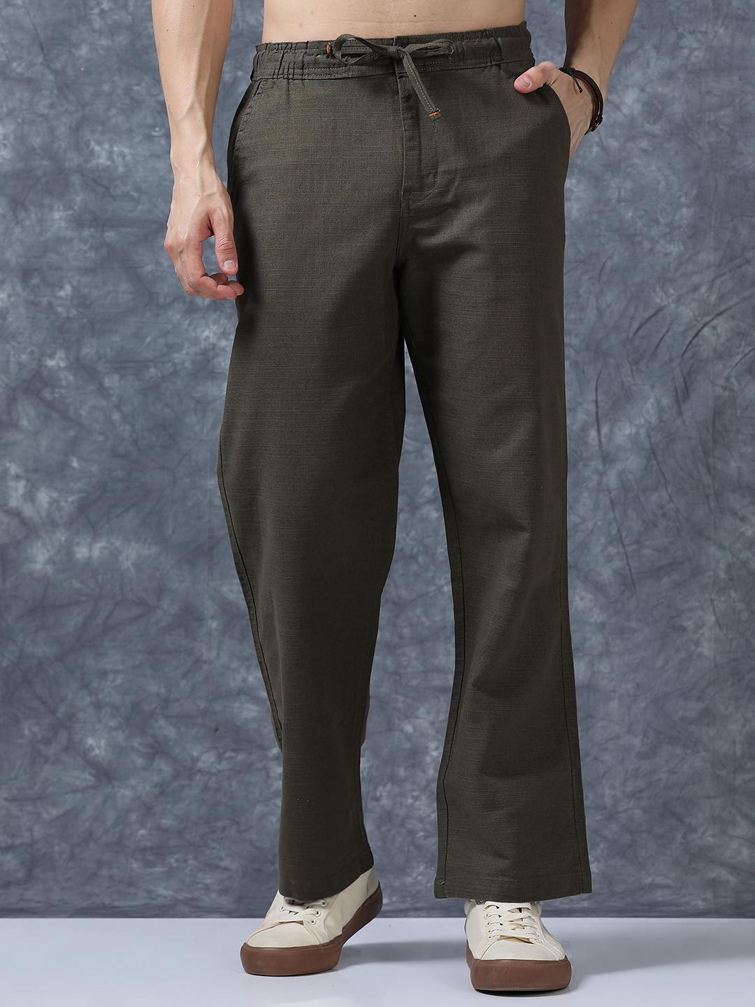 The Roadster Lifestyle Co Men Relaxed Fit Linen Trousers