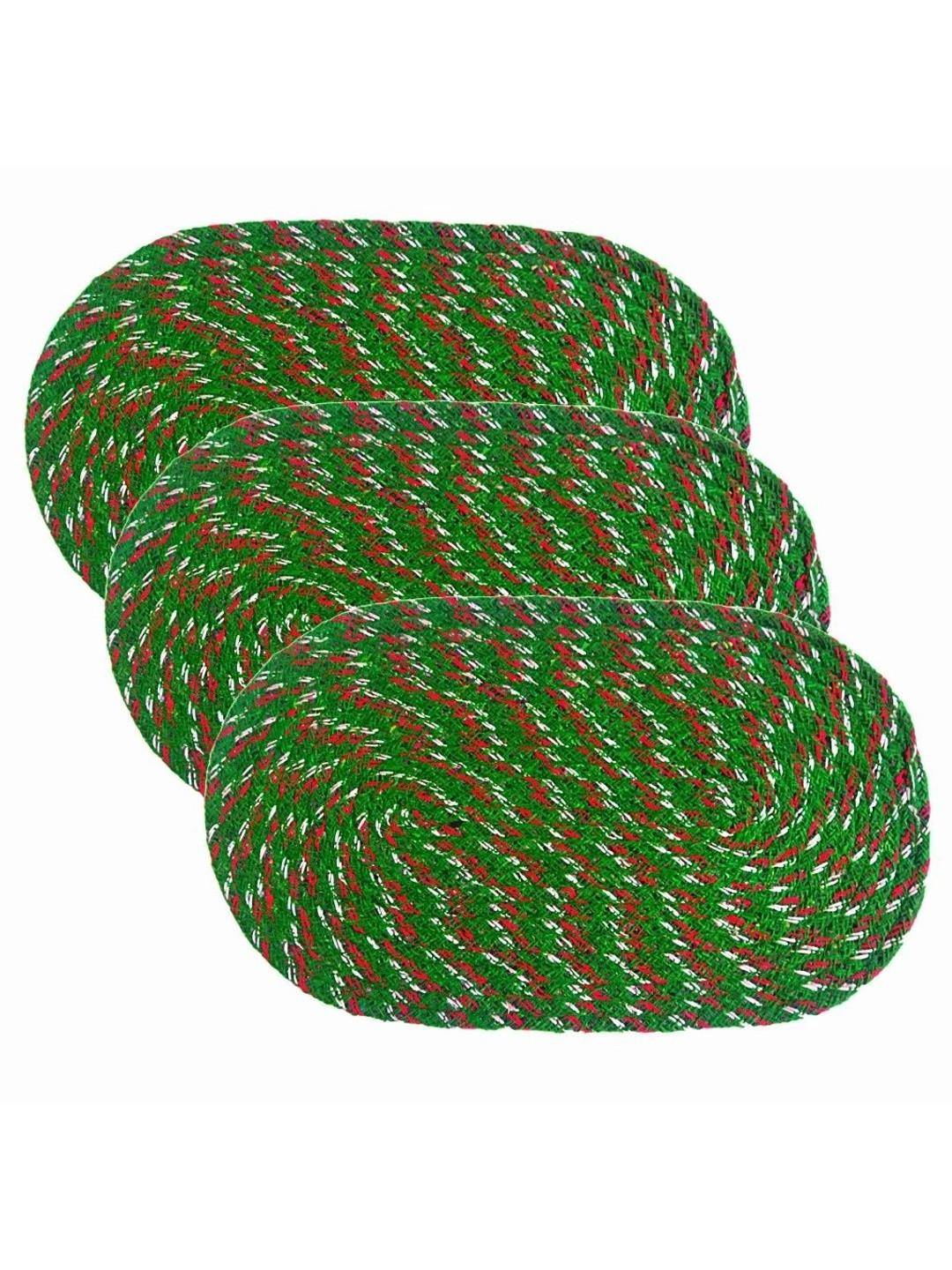 vstucart 3-Pieces Green Cotton Anti-Skid Doormats
