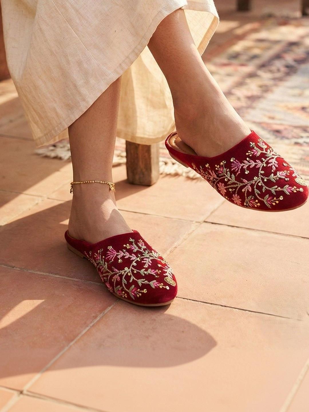 Sangria Women Embellished Ethnic Mules with Embroidered Flats