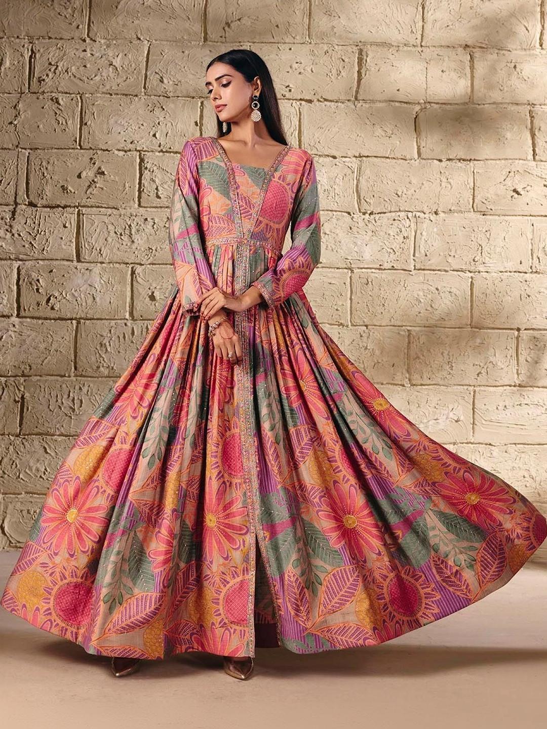 MADHURAM Printed Square Neck A-Line Maxi Dress
