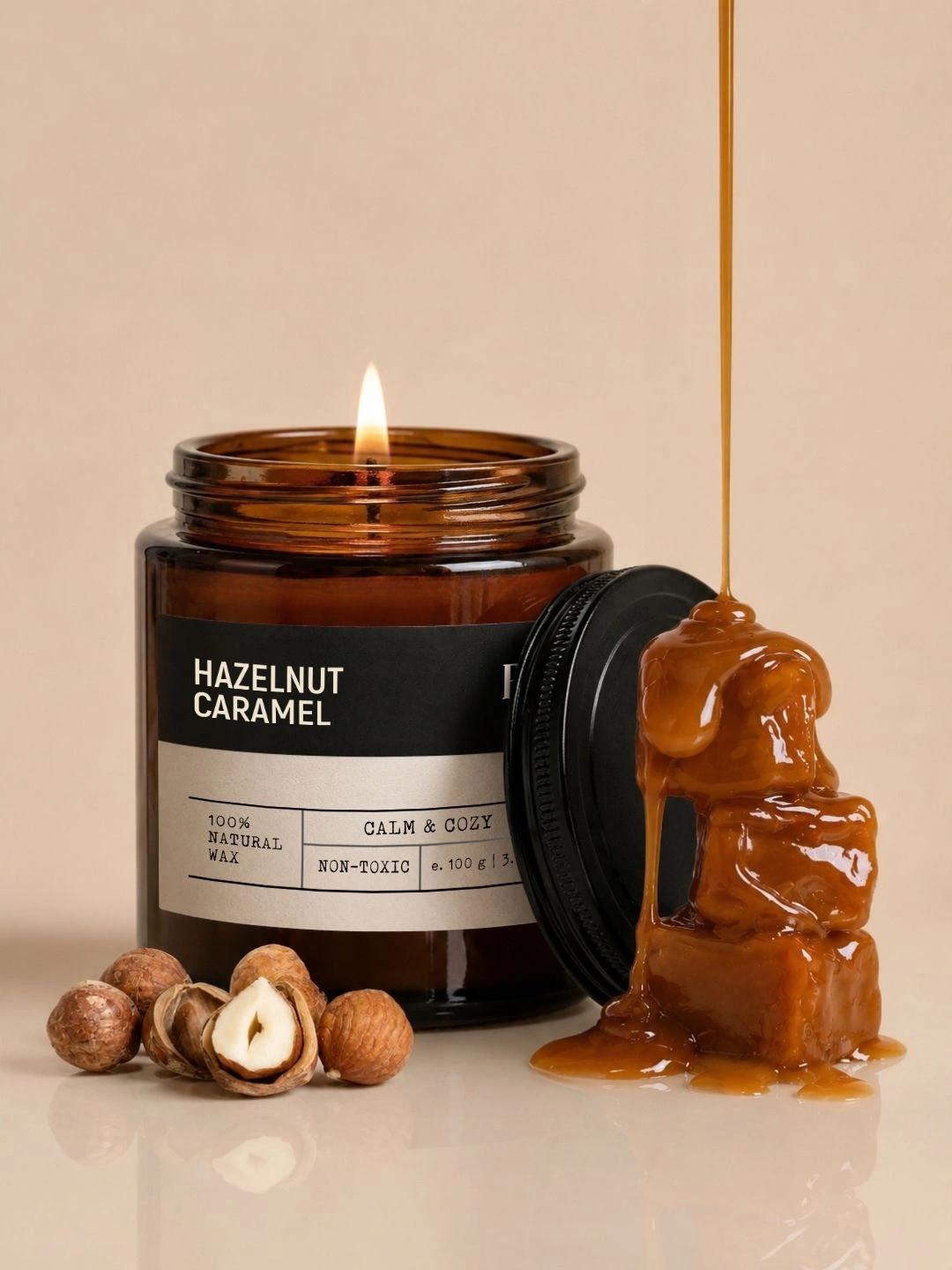 EM5 Non-Toxic 40hrs Clean Burning Hazelnut Caramel Aromatherapy Scented Candle 100g