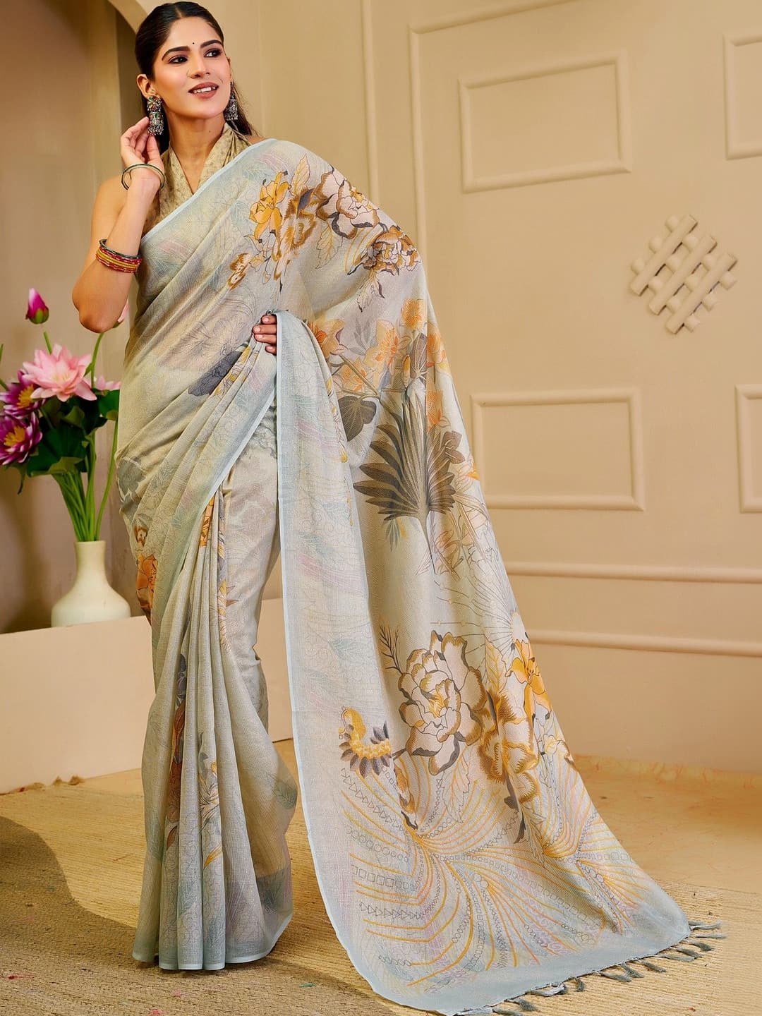 PHEASANT Floral Designer Saree