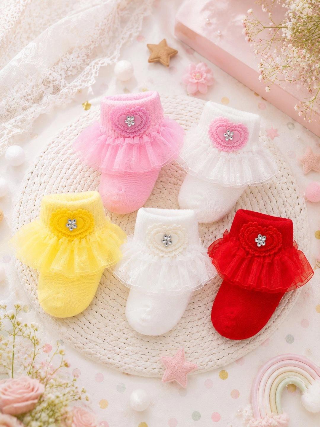CORTICA Girls Pack of 5 Cotton Assorted Patterned Ankle Length Socks