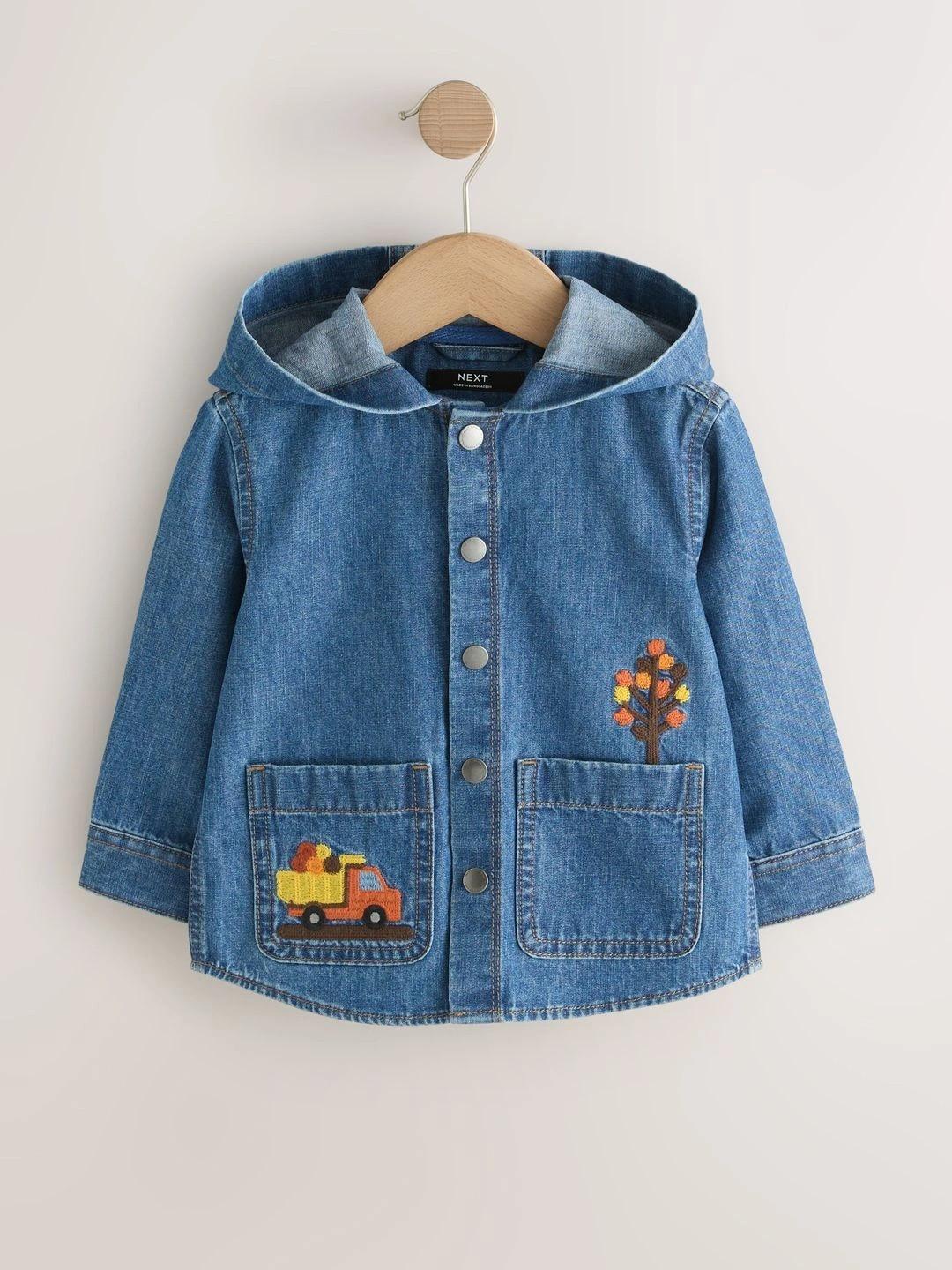NEXT Boys Hooded Graphic Embroidered Denim Jacket