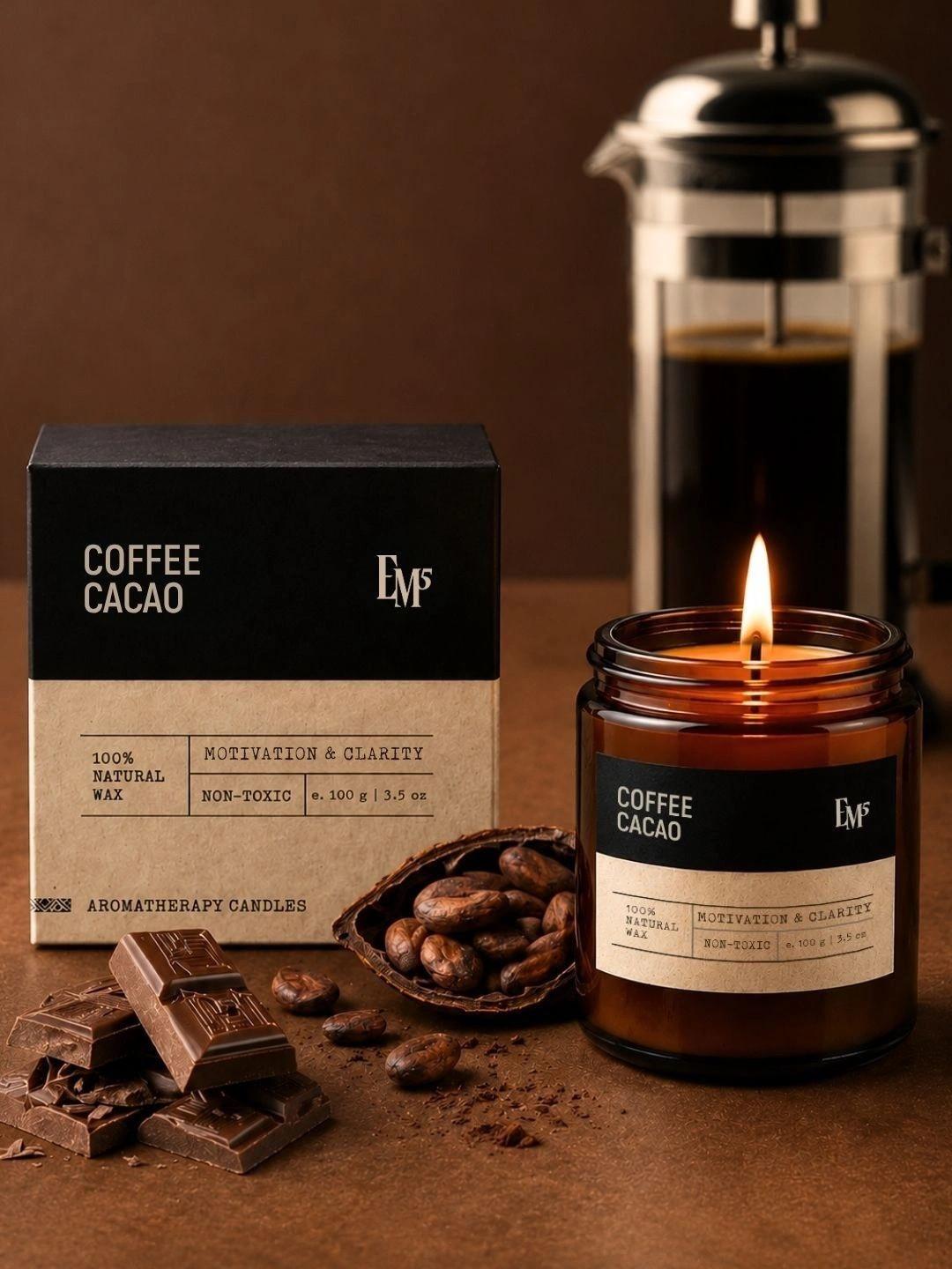 EM5 Non-Toxic 40hrs Clean Burning Coffee Cacao Aromatherapy Scented Candle 100g