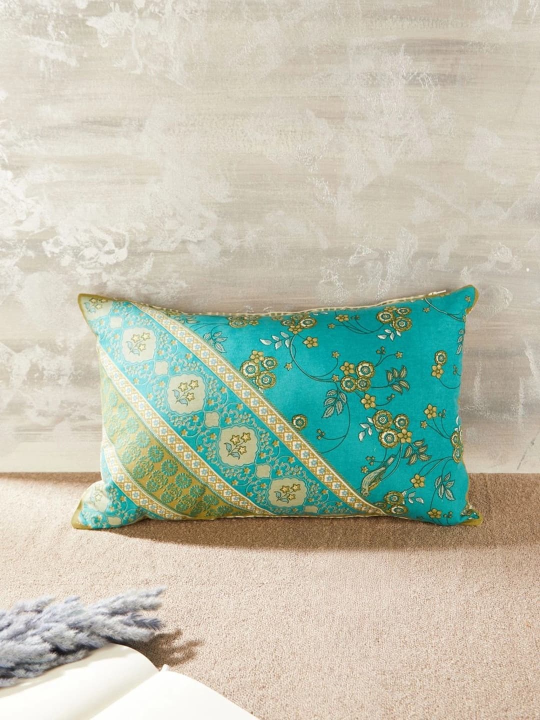 Fabindia Teal Floral Rectangle Cushion Covers