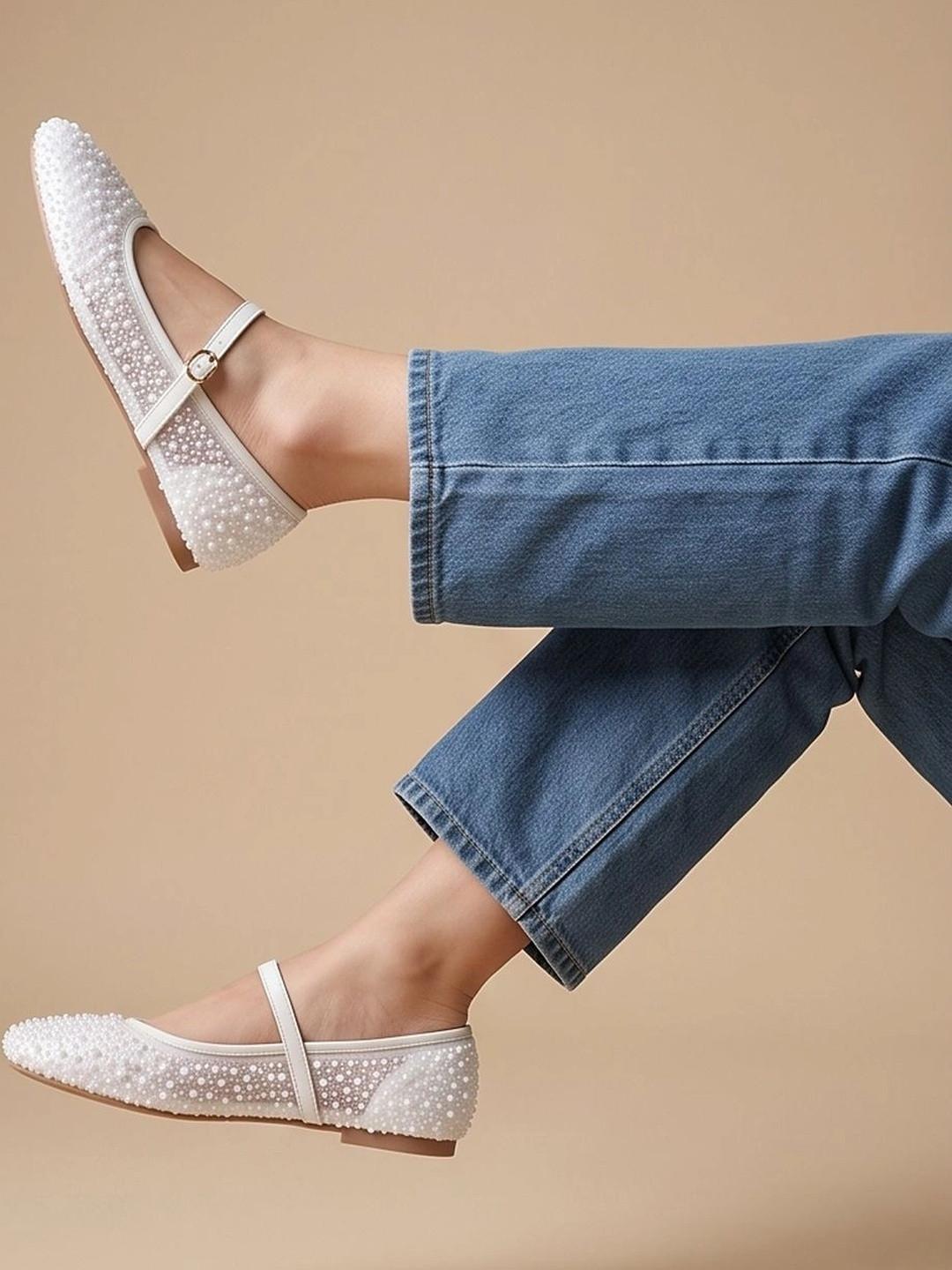 Lavie Embellished Pointed Toe Buckle Ballerinas