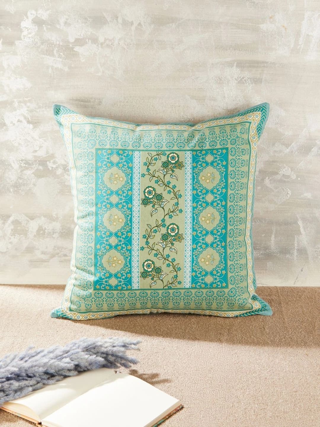 Fabindia Teal Floral Square Cushion Covers