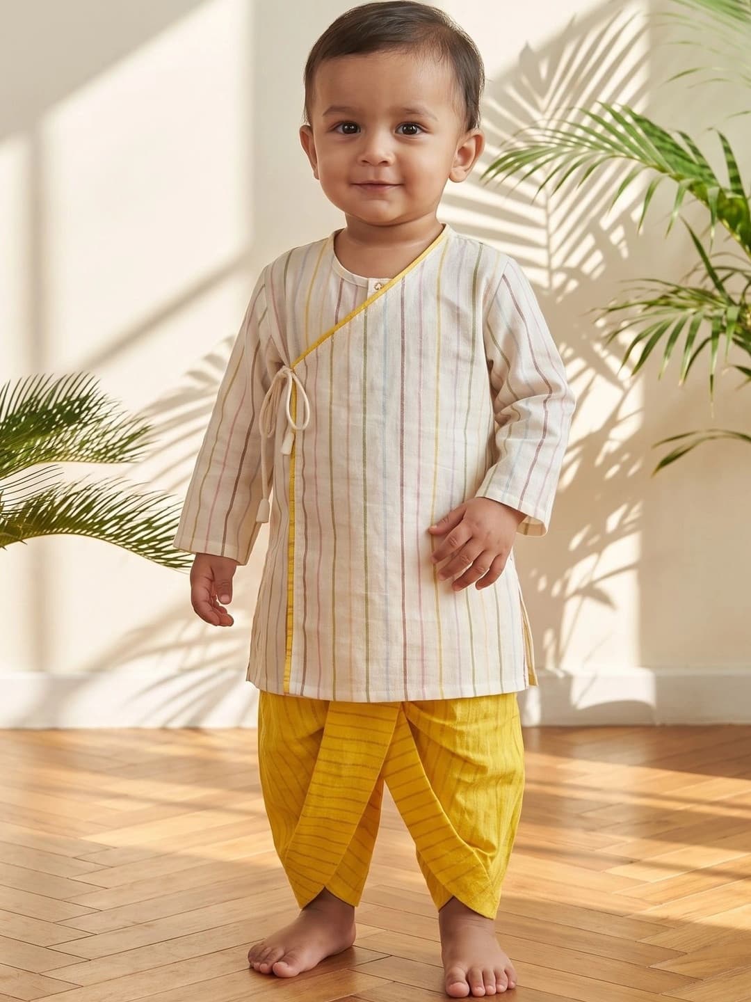 Sangria Boys Striped Angrakha Pure Cotton Kurta with Dhoti Pants
