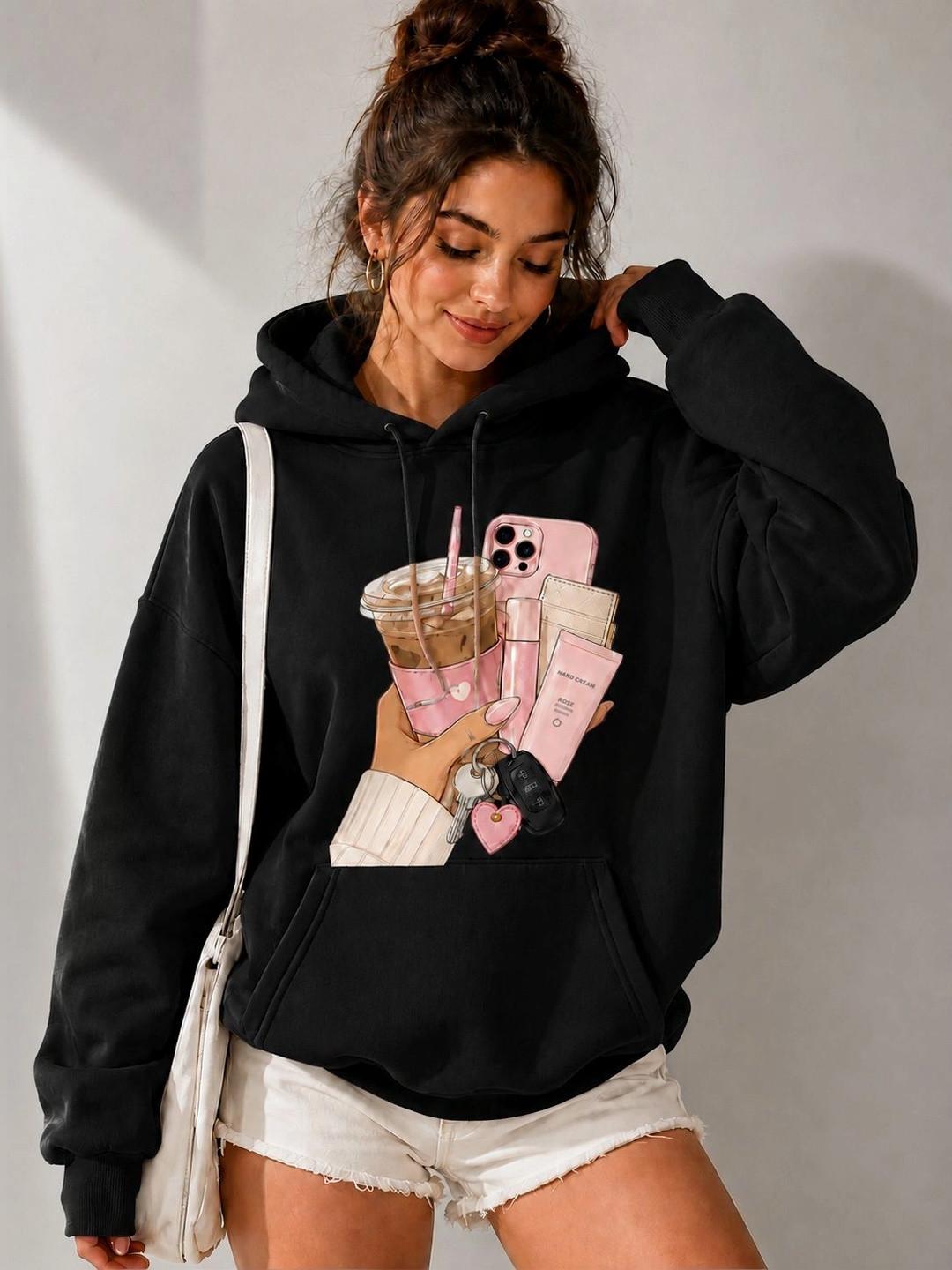 PERSONALITEE Women Printed Hooded Sweatshirt