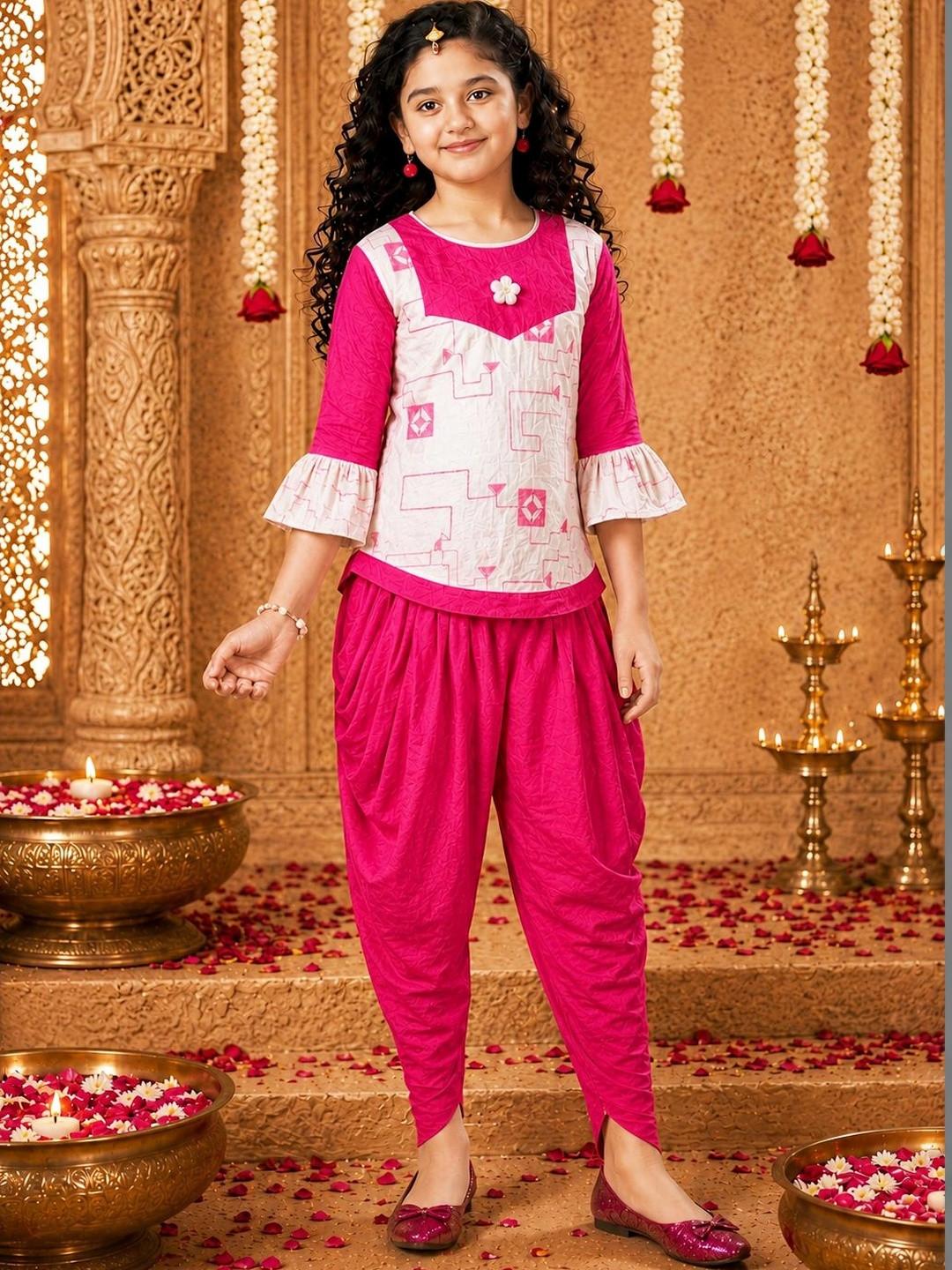 BAESD Girls Printed Top with Dhoti Pants