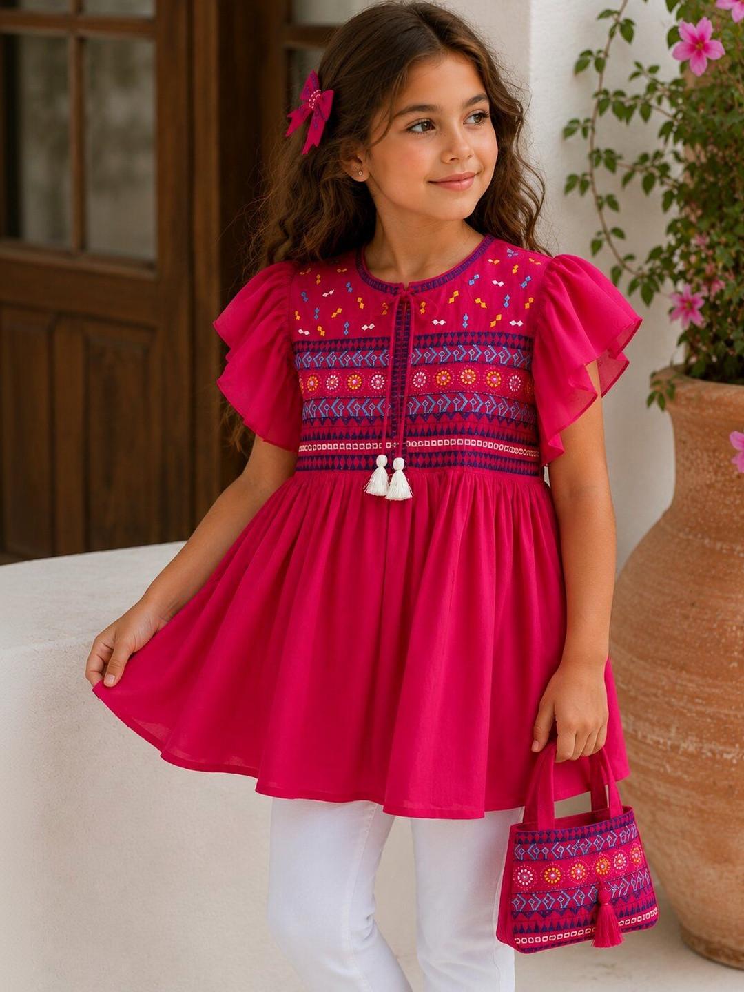 YK Embroidered Flutter Sleeve Ethnic Top