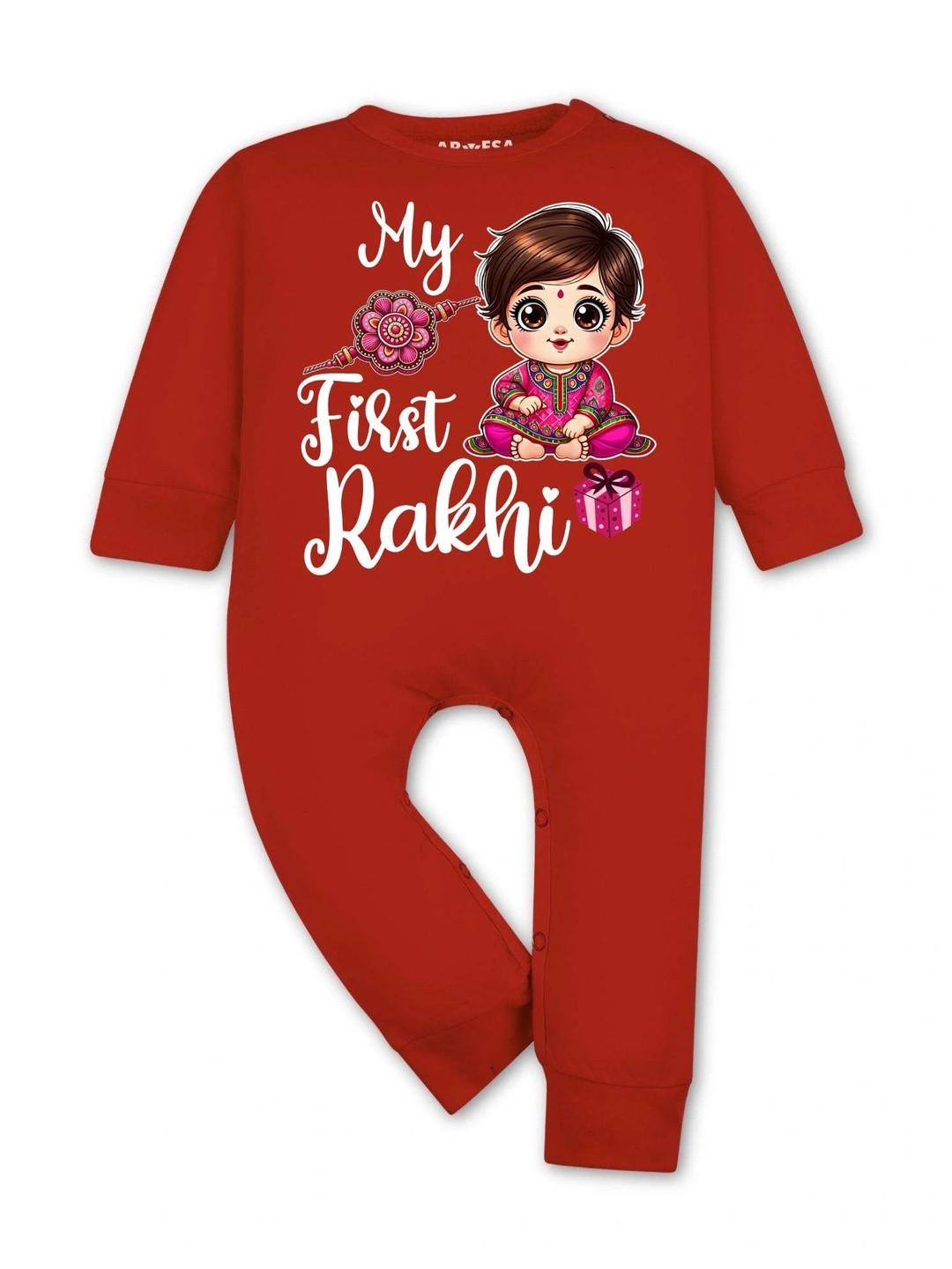 Arvesa Infants My First Rakhi Printed Cotton Rompers