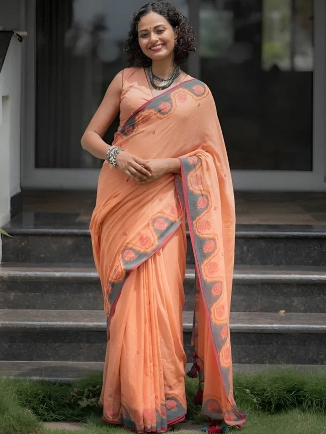 Sangria Floral Pure Linen Designer Saree