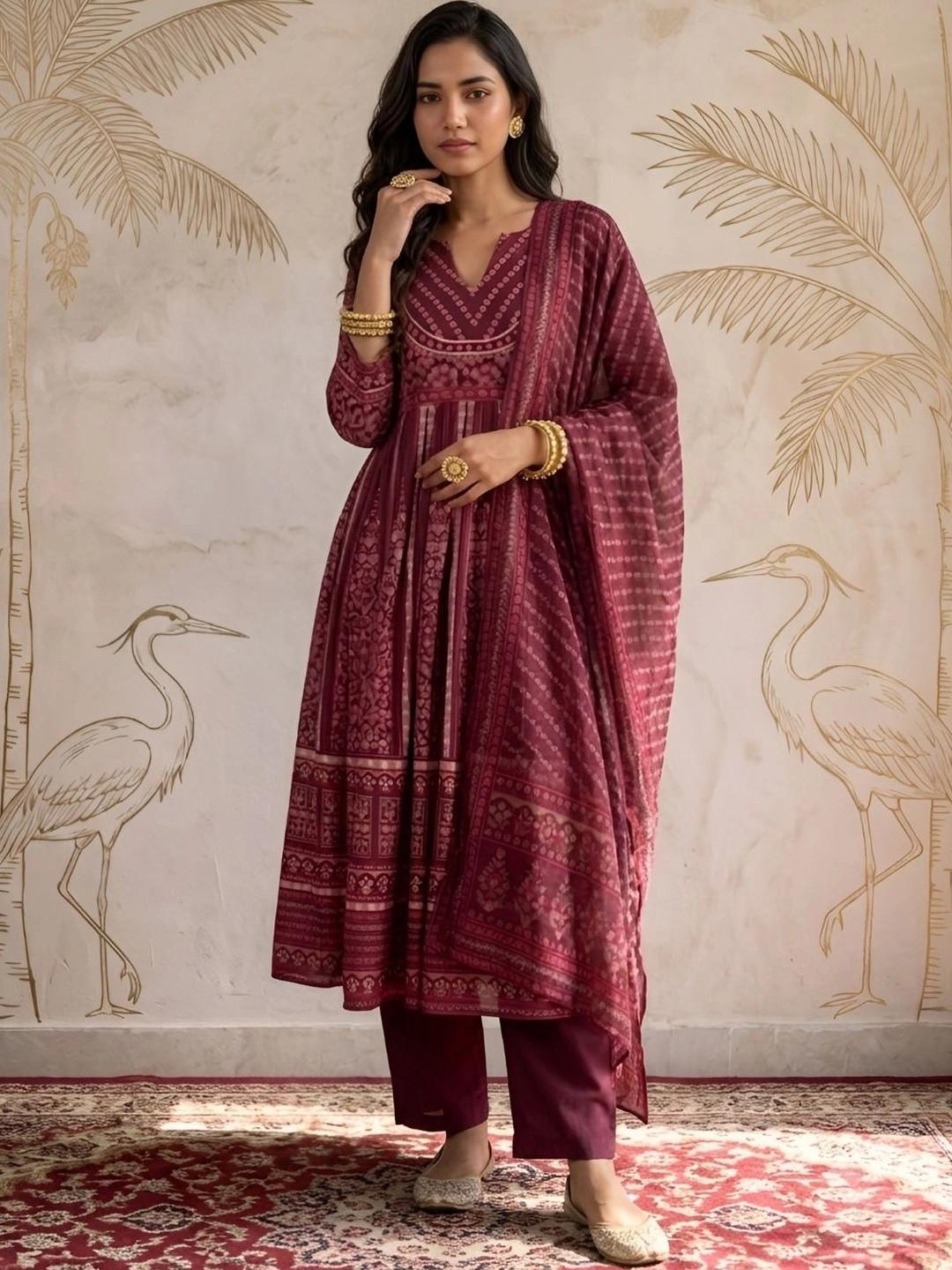 Sangria Women Ethnic Motifs Printed Regular Kurta with Trousers & With Dupatta