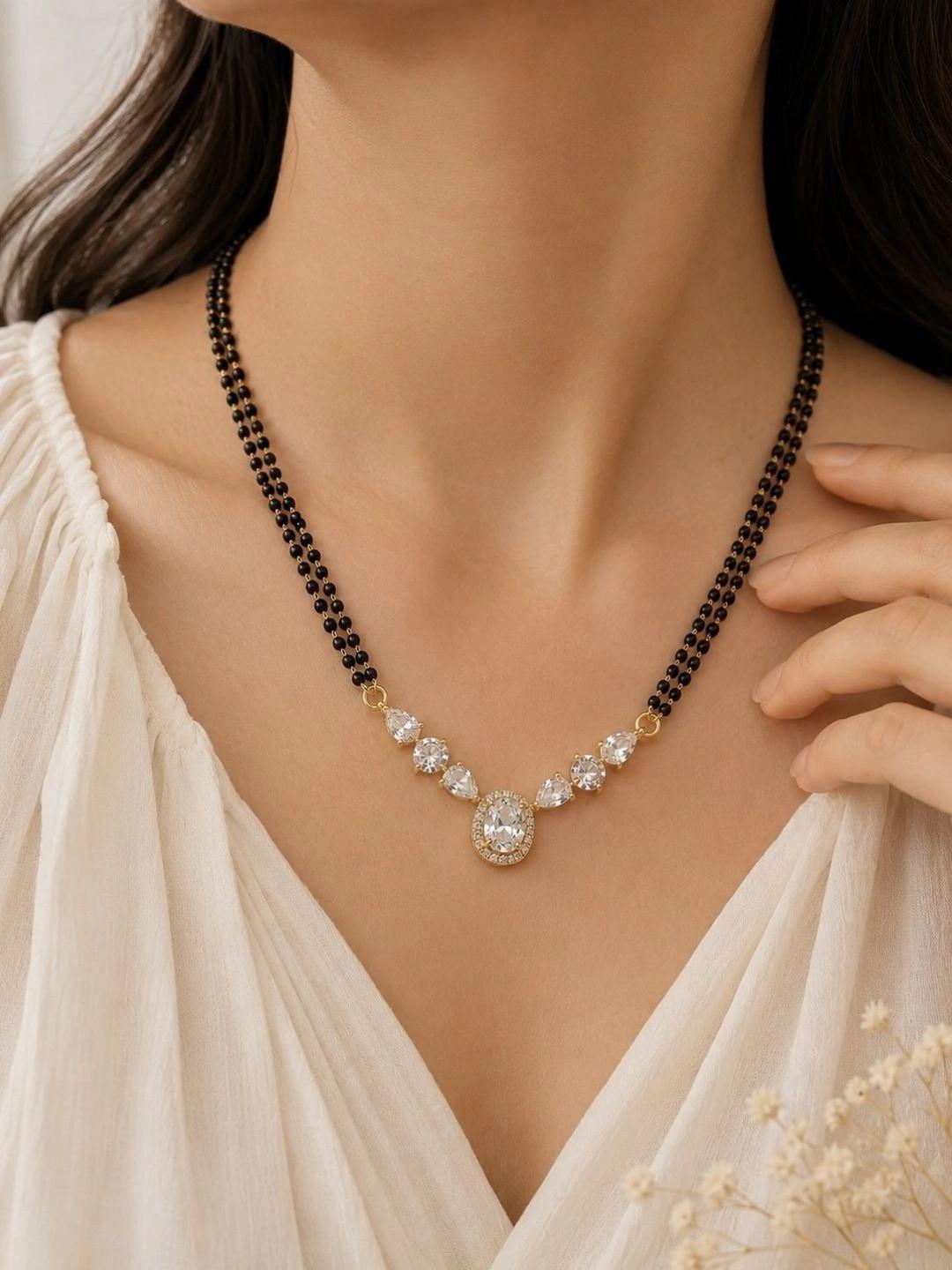 Zeviel Gold-Plated Artificial Stones and Beads Mangalsutra