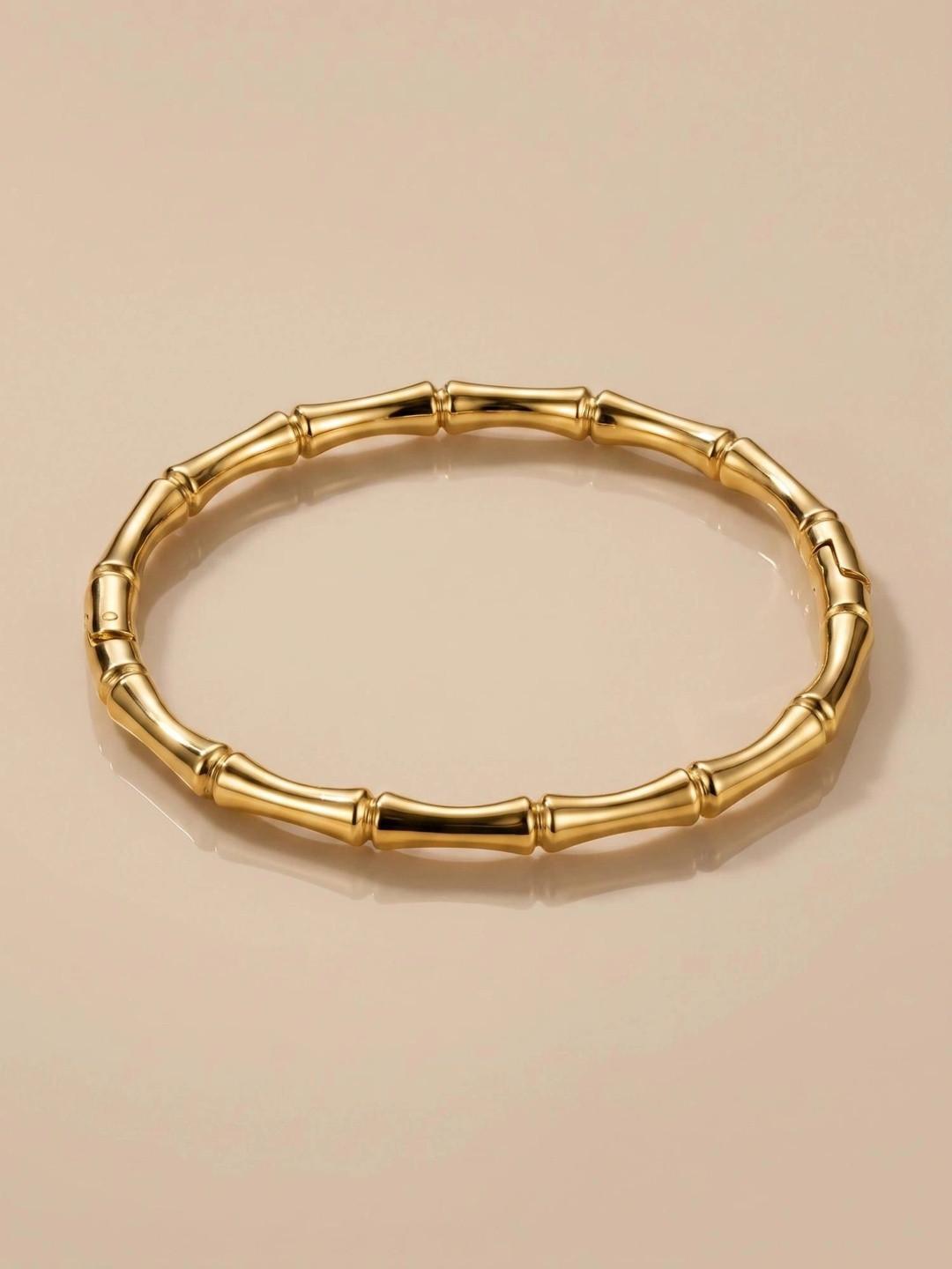 MYKI Gold-Plated Stainless Steel Bamboo-Inspired Kada Bracelet
