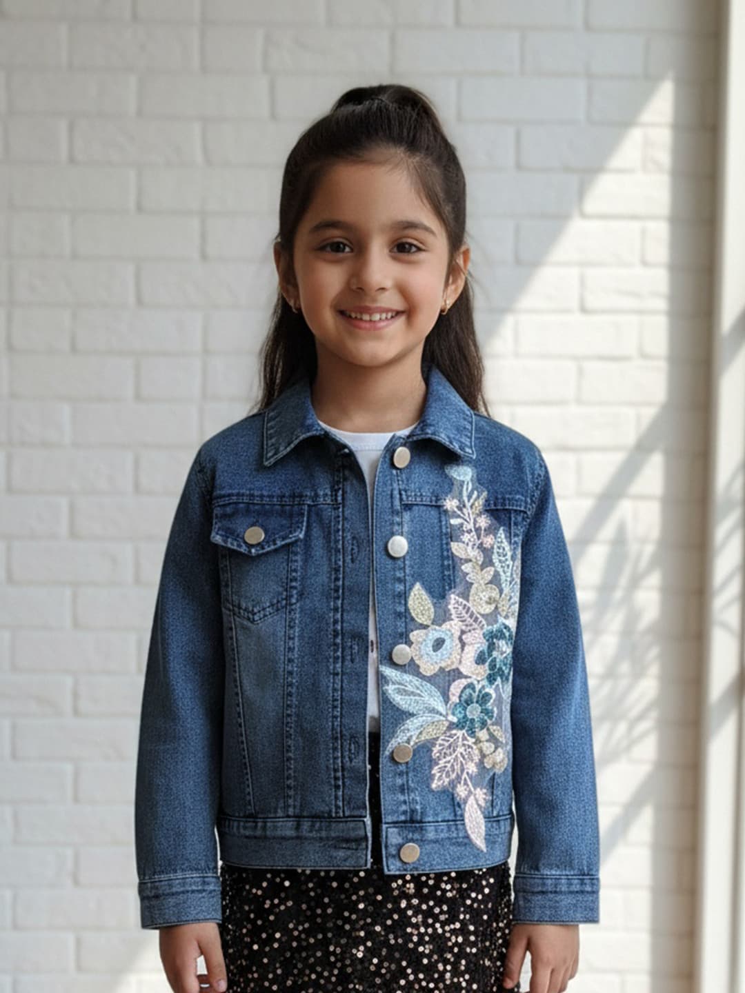BAESD Girls Floral Denim Jacket with Embroidered