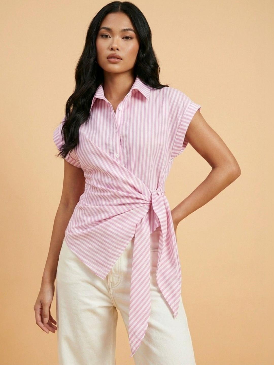 QIOA Women Relaxed Striped Casual Shirt
