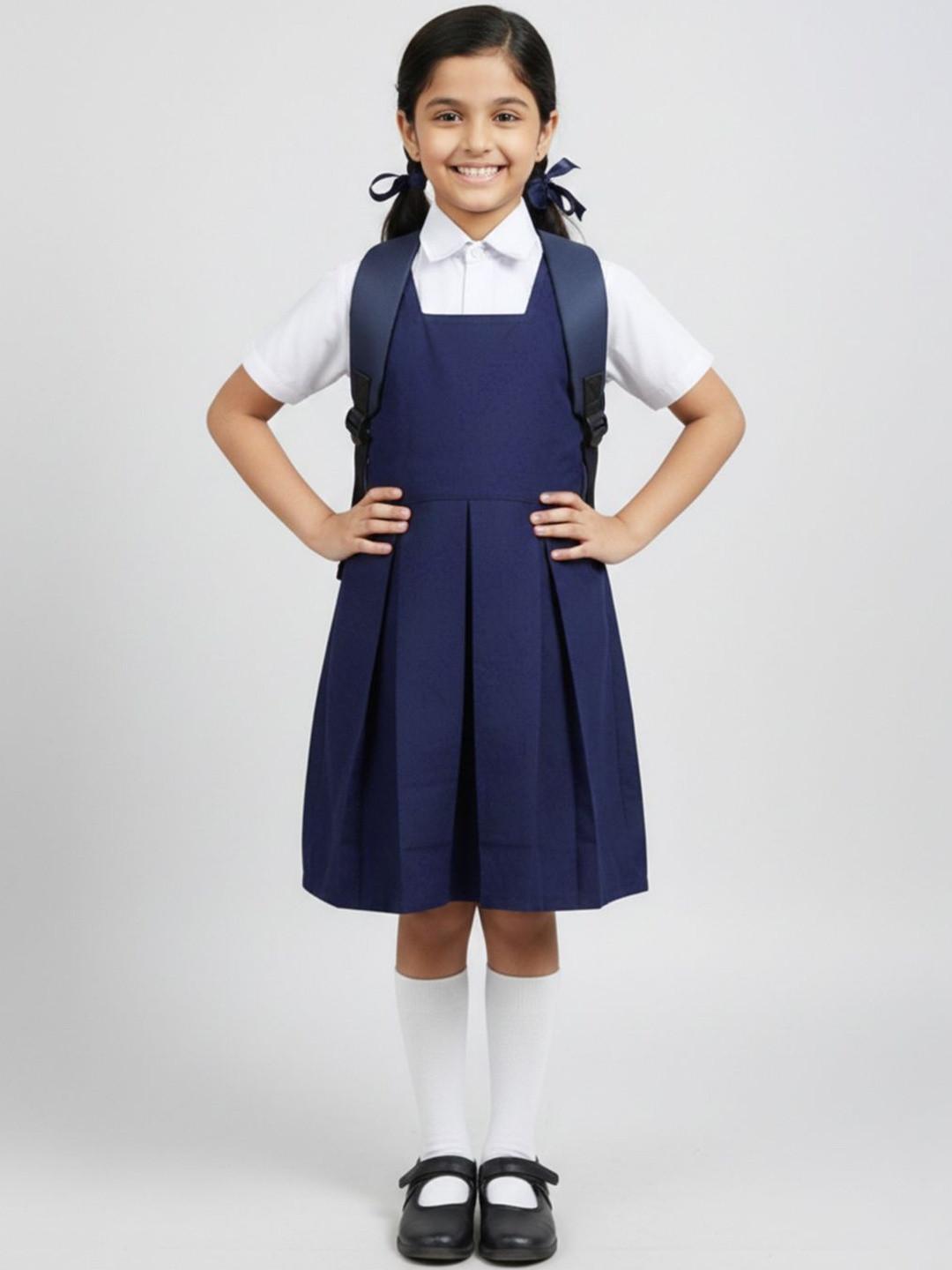 Cutiekins Girls Navy Blue Solid Schoolwear Tunic Dress