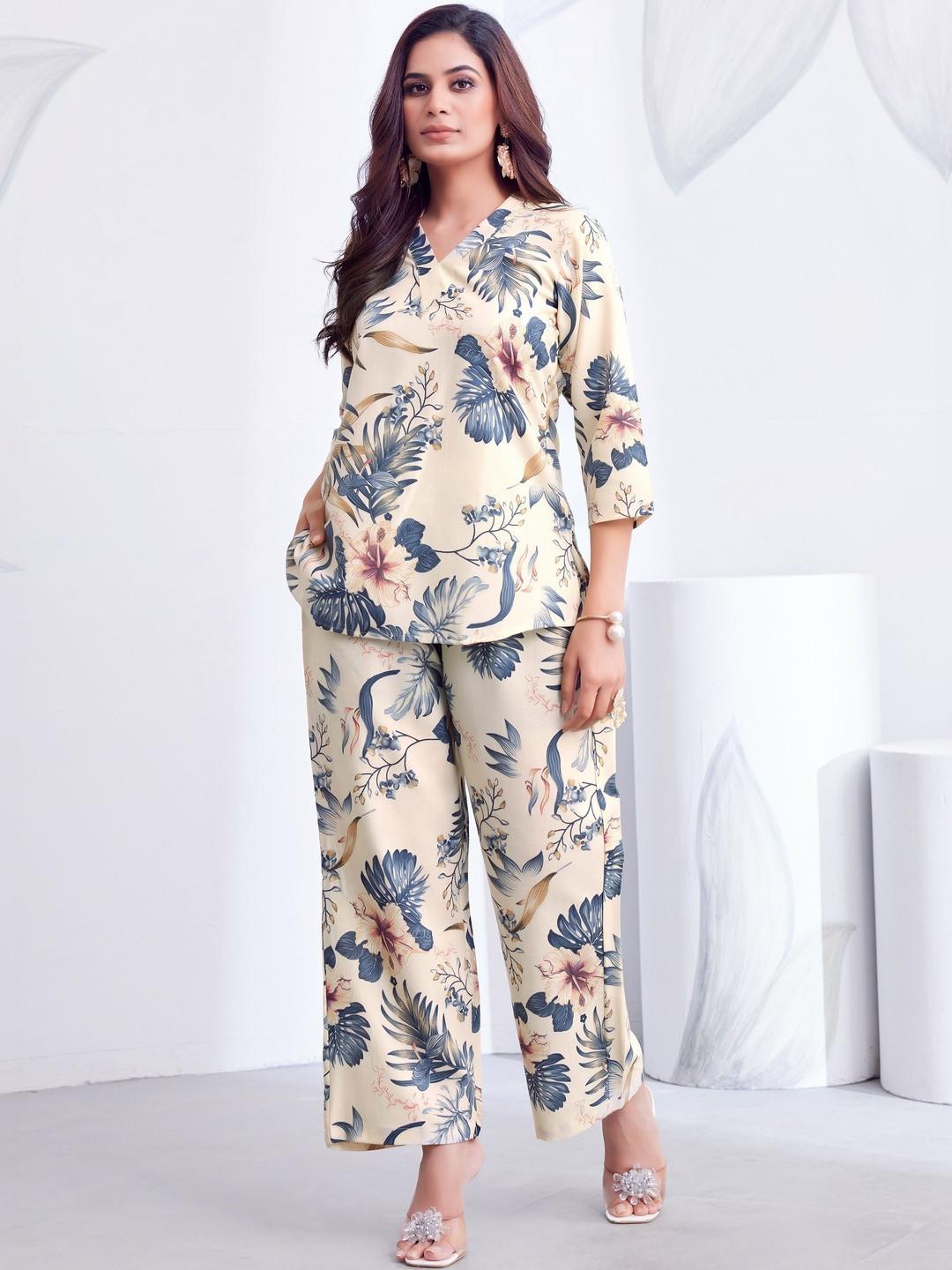 Sangria Tropical Printed Top with Trousers