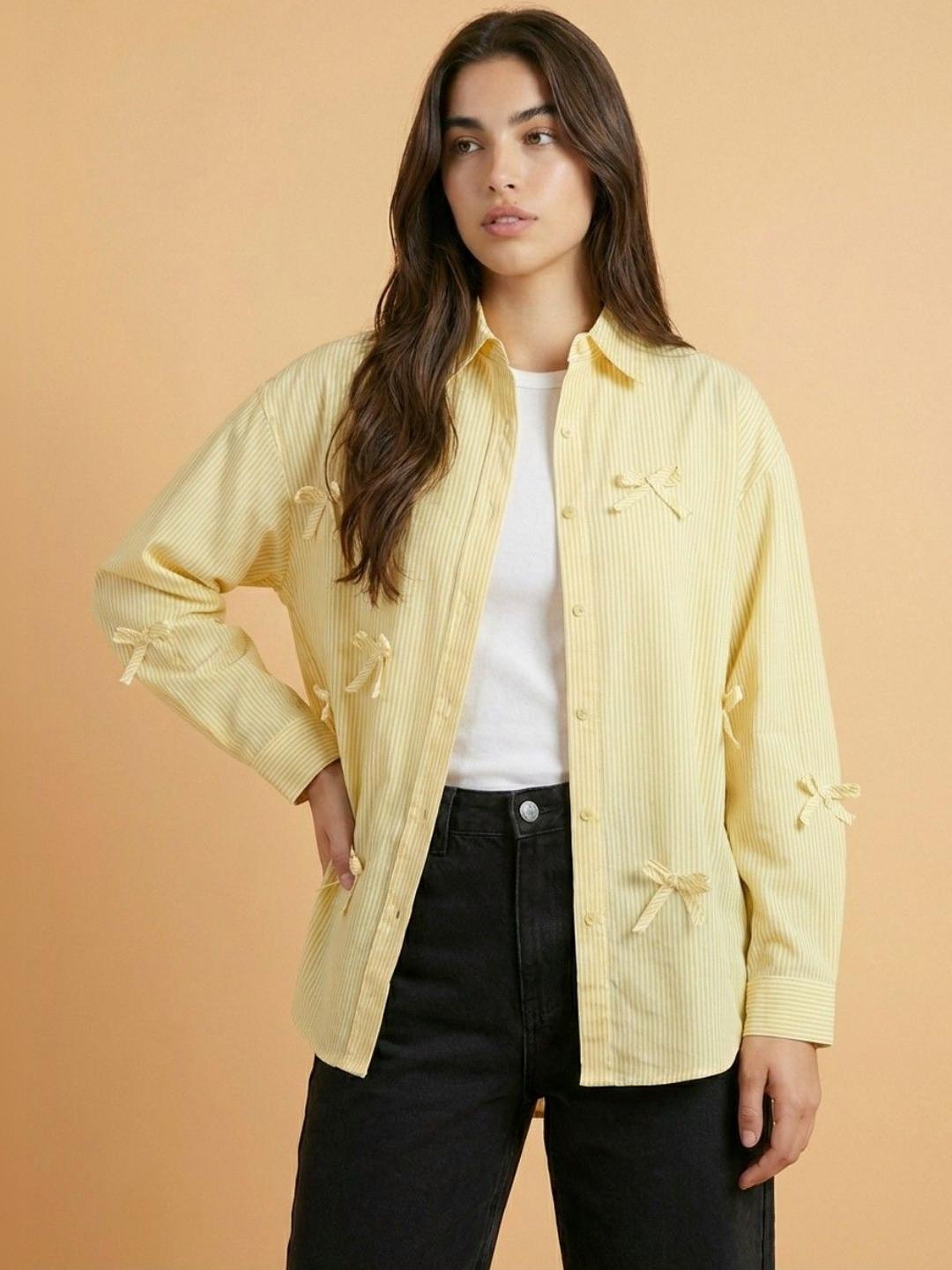 QIOA Women Relaxed Striped Casual Shirt