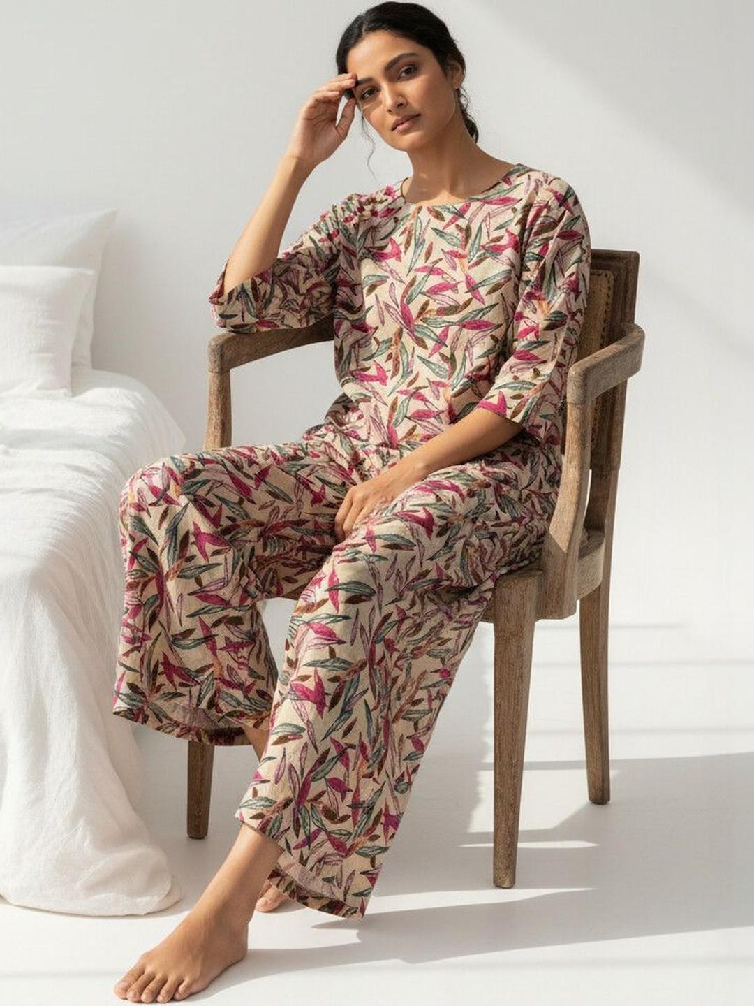 SANSKRUTIHOMES Tropical Top with Pyjamas Night Suit