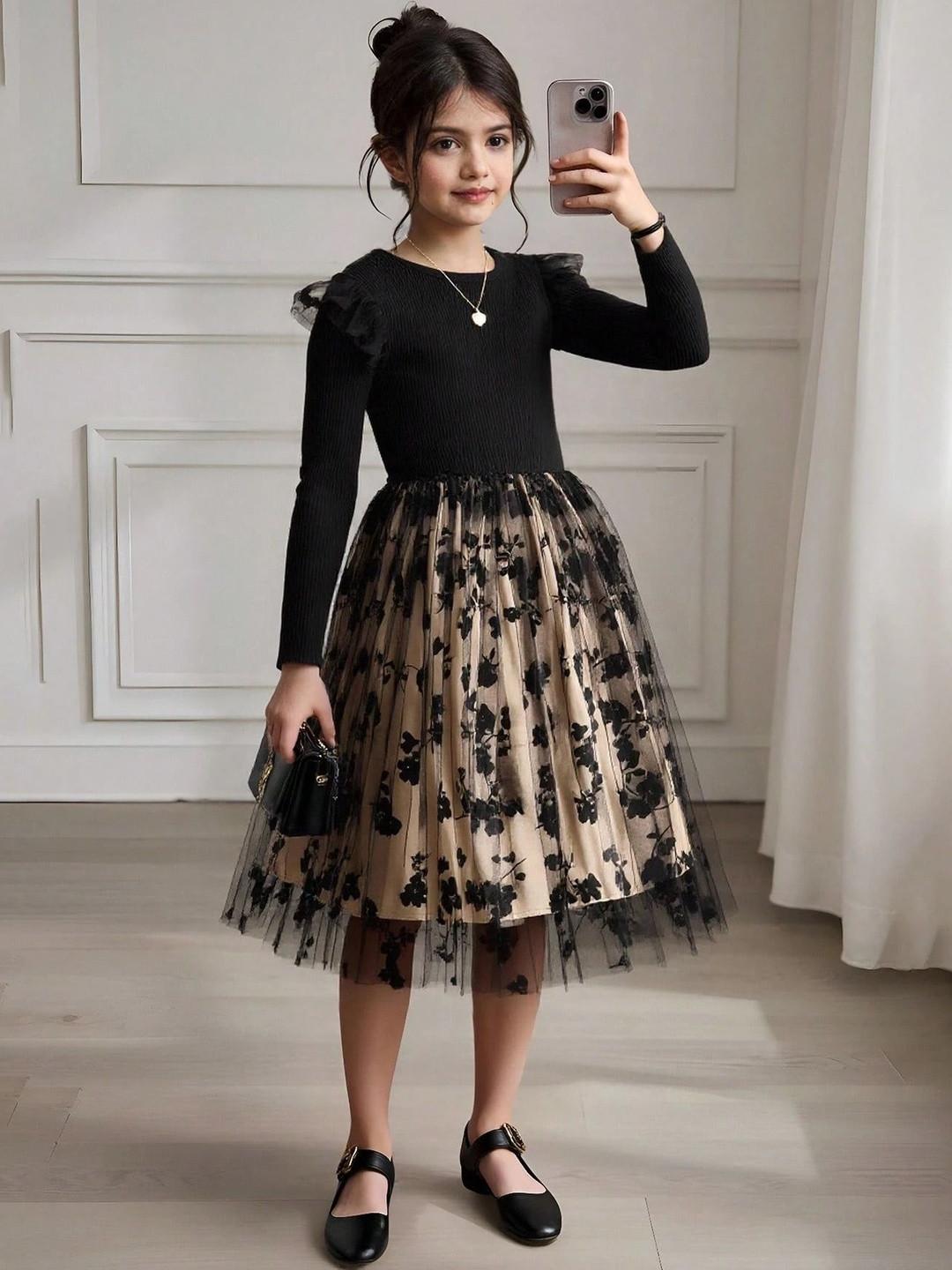 BAESD Floral Print Net Fit & Flare Dress