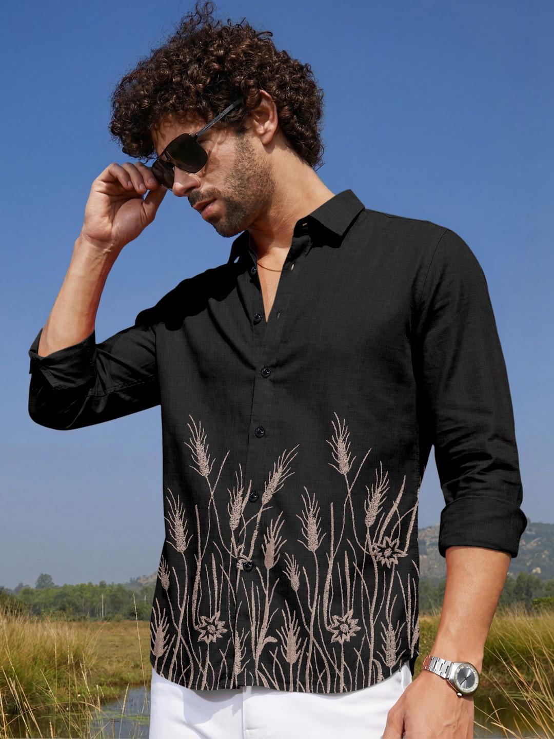 SANBROS Men Floral Embroidery Casual Shirt