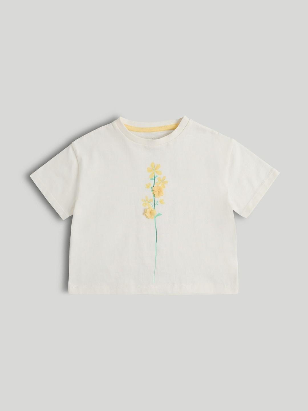 mothercare Girls Floral Printed Extended Sleeves Pure Cotton Blend T-shirt