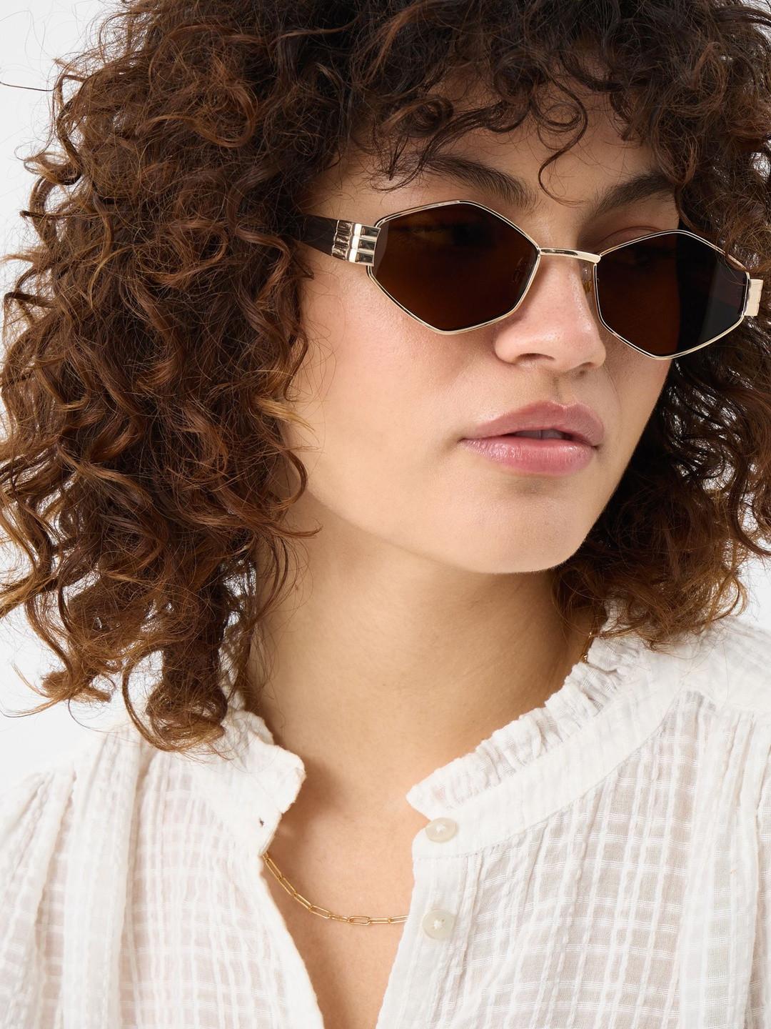 Accessorize Women Brown Lens & Gold-Toned Square Sunglasses with