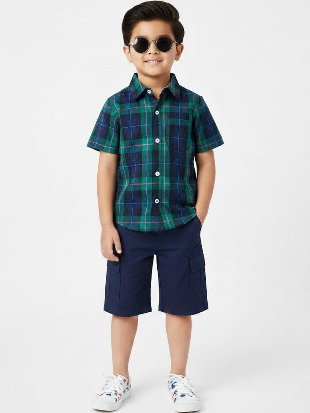 CrayonFlakes Checkered Gingham Checks Viscose Rayon Short Sleeves Shirt