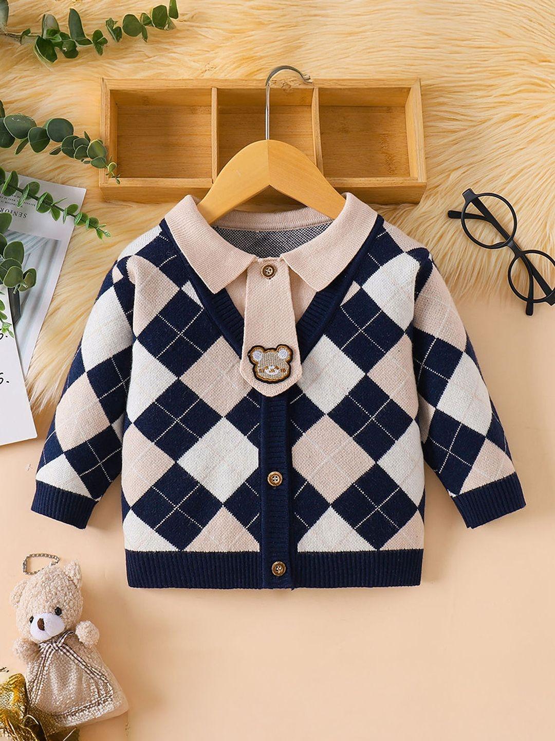 Hopscotch Checkered Argyle Checked Full Sleeves Cardigan