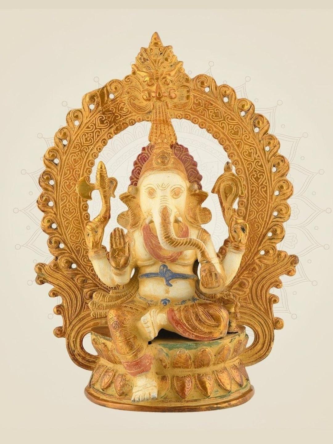 Luxeartisanship Ganesha Idol Multi Brass Antique Finish Handcrafted Showpieces 14.5 Inch
