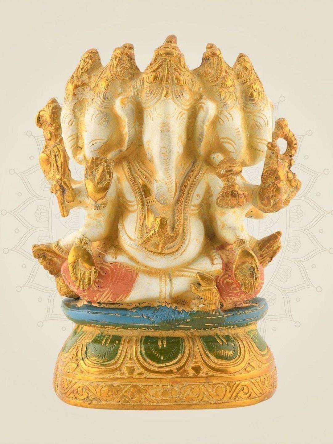 Luxeartisanship Ganesha Idol Multi Brass Antique Finish Handcrafted Showpieces 8 Inch