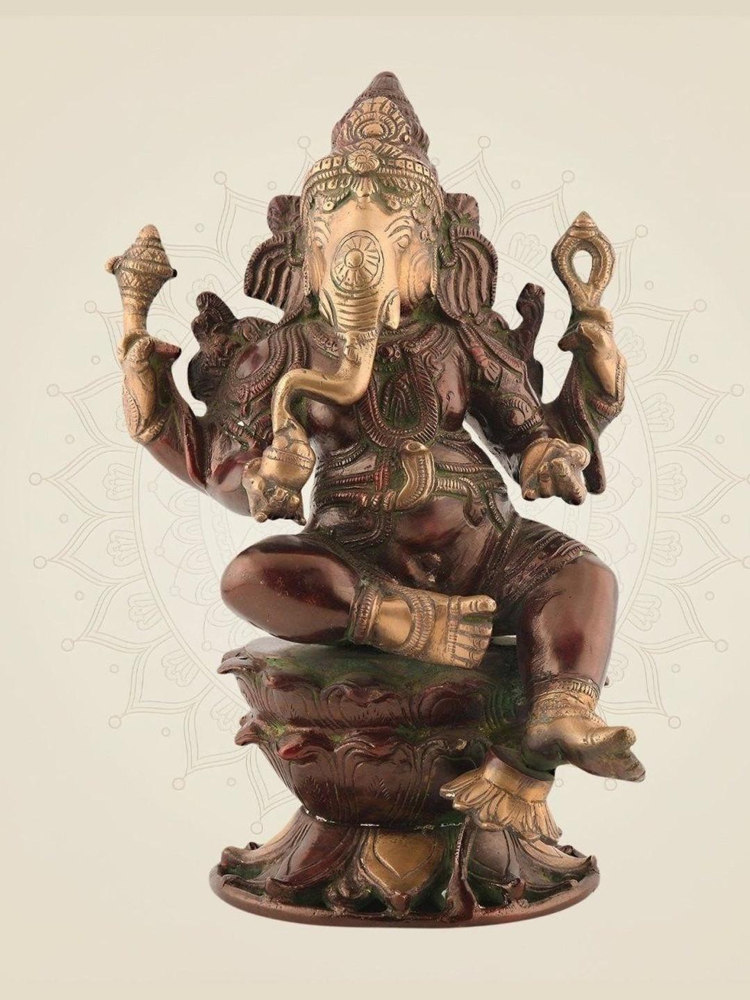 Luxeartisanship Ganesha Idol Multi Brass Antique Finish Handcrafted Showpieces 11.5 Inch