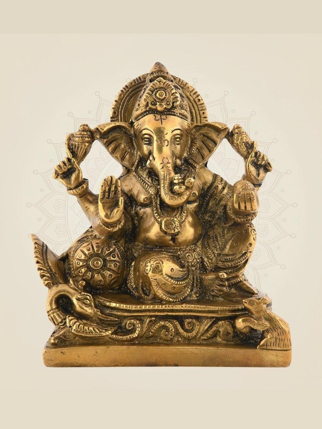 Luxeartisanship Ganesha Idol Multi Brass Antique Finish Handcrafted Showpieces 5.5 Inch