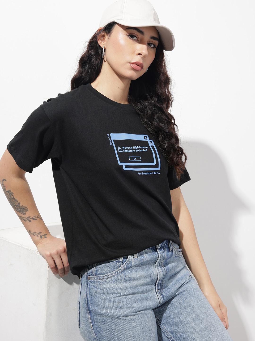 The Roadster Life Co. Typography Printed Oversized Pure Cotton T-shirt