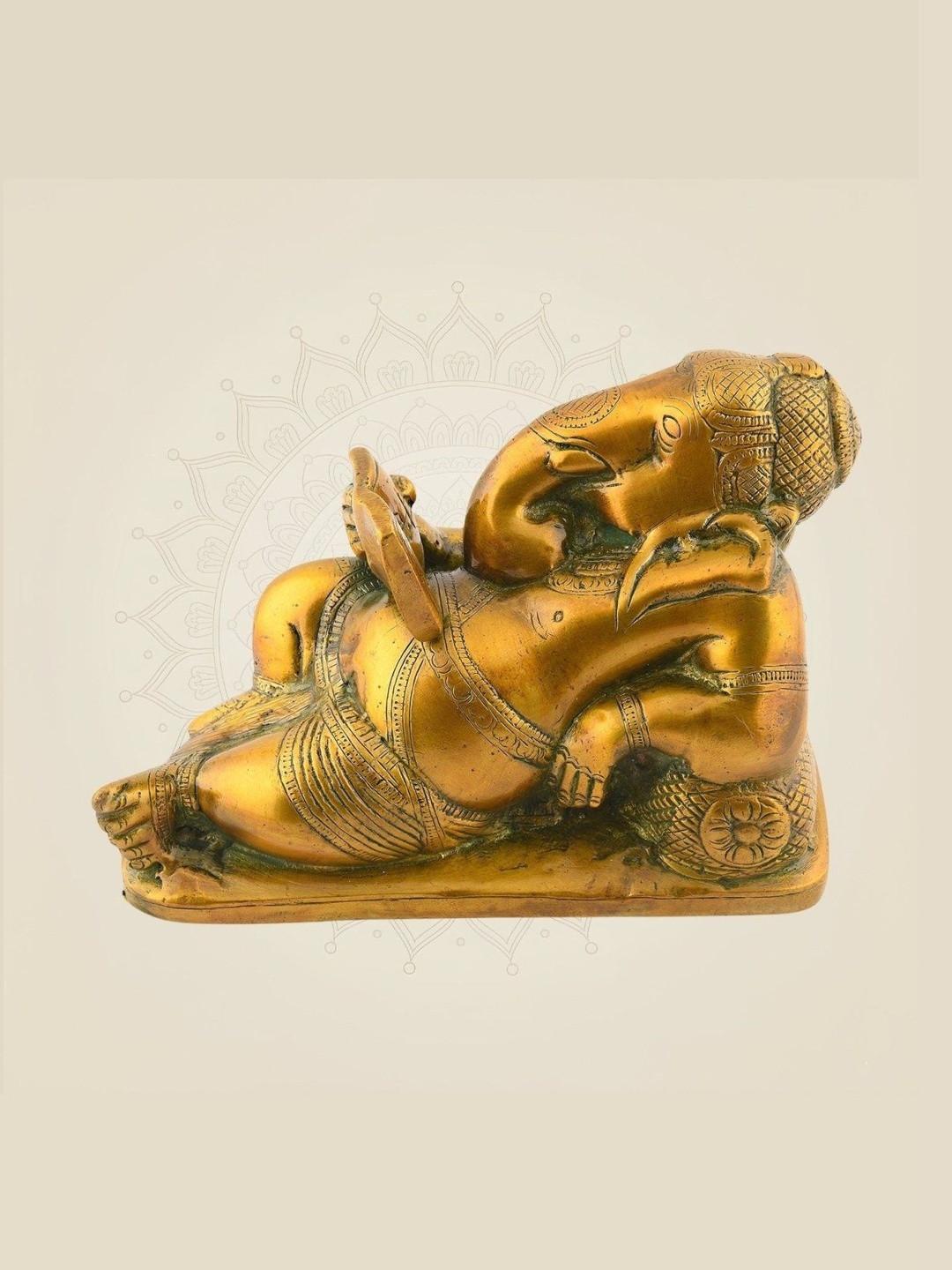 Luxeartisanship Ganesha Idol Multi Brass Antique Finish Handcrafted Showpieces 4.5 Inch