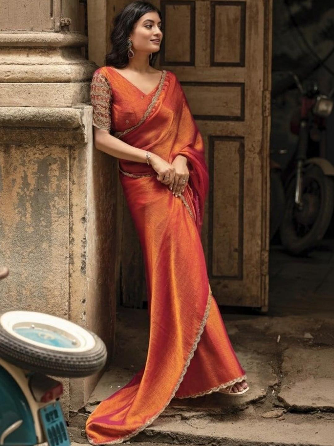 Sangria Embroidered Bordered Sarees