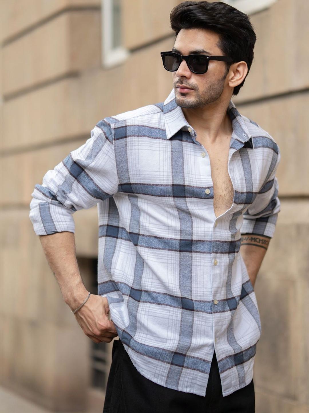 Powerlook Structured Checks Tartan Cotton Long Sleeves Shirt
