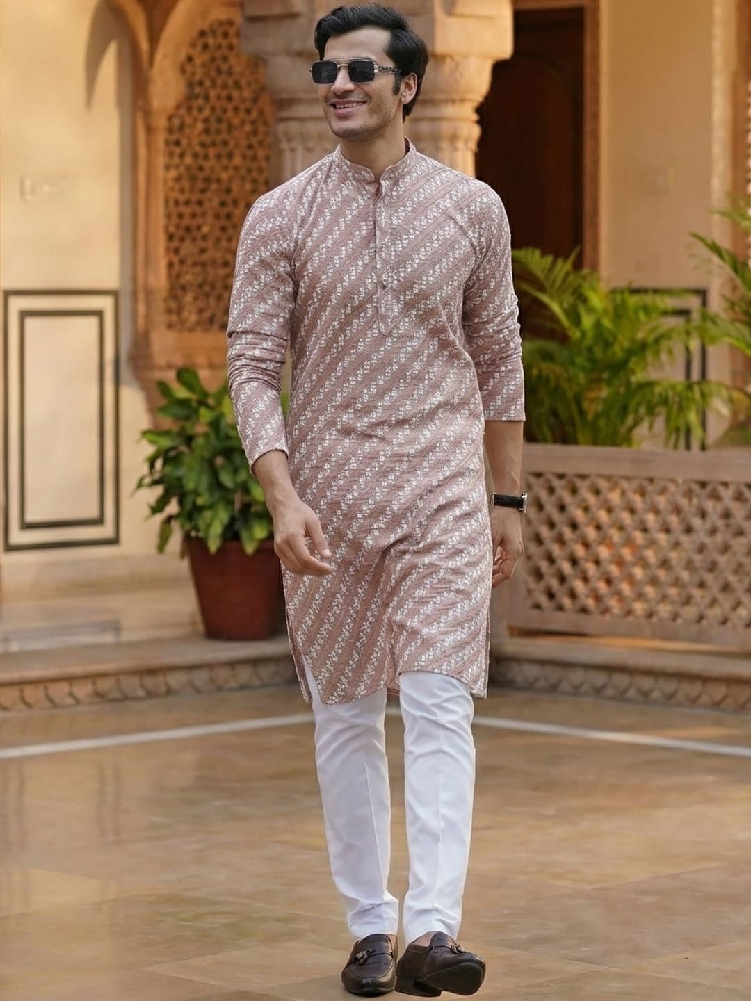 RANGRAAG Men Checked Anarkali Kurta